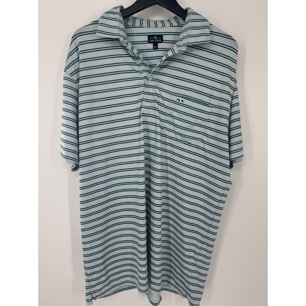 Fish Hippie Mens Striped‎ Golf Polo Shirt, Short Sleeve, Casual, Size L